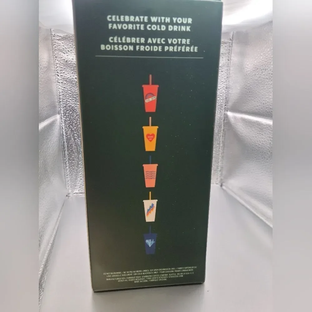 NWT! STARBUCKS⚡ SUMMER 2 RETRO NEON COLORED REUSABLE COLD CUPS 2020 (5) PACK